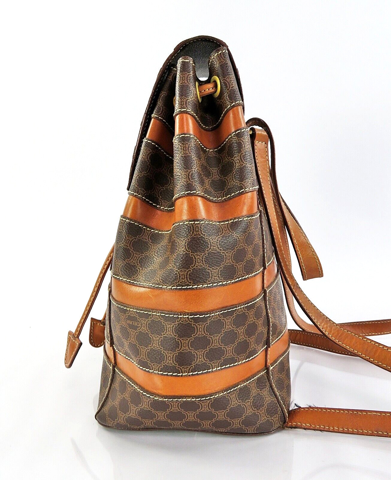 Auth CELINE Brown Macadam PVC Canvas and Leather Backpack Bag Purse #60256