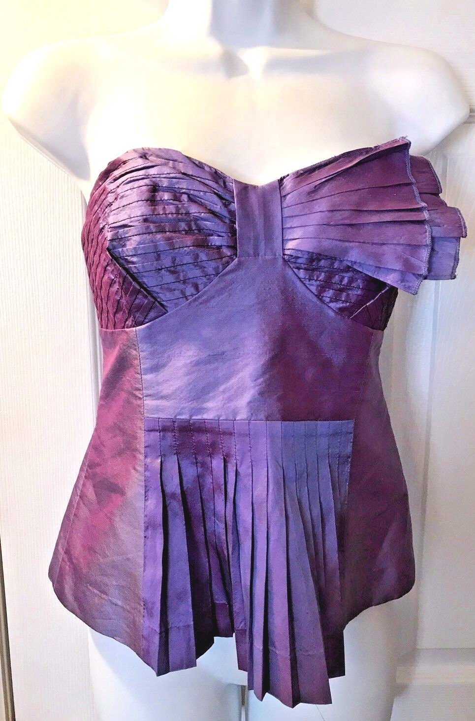 PLENTY By TRACY REESE Purple Shimmer Corset Blouse Top Shirt Bow Pleated Sz 4