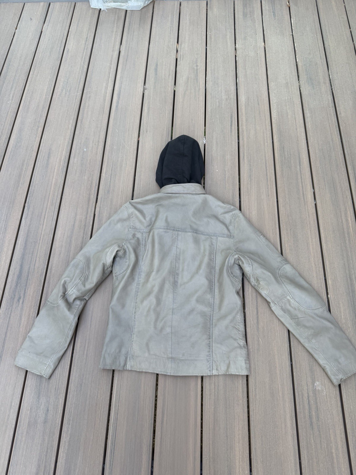 7 Diamonds Men’s Tan Leather Hooded Full Zip Jacket Size M Biker