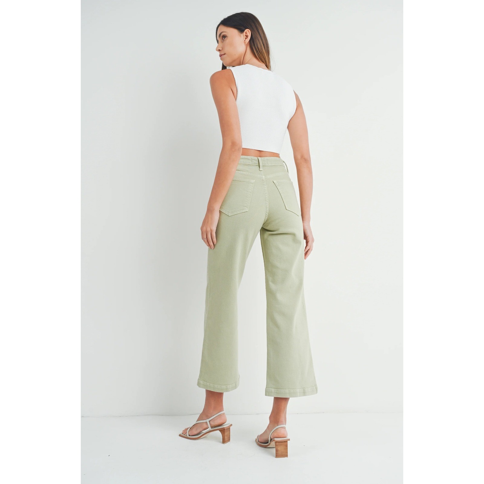 Just Black Denim The Sailor Pocket Wide Leg Jeans Sage Green Made in USA Size 29