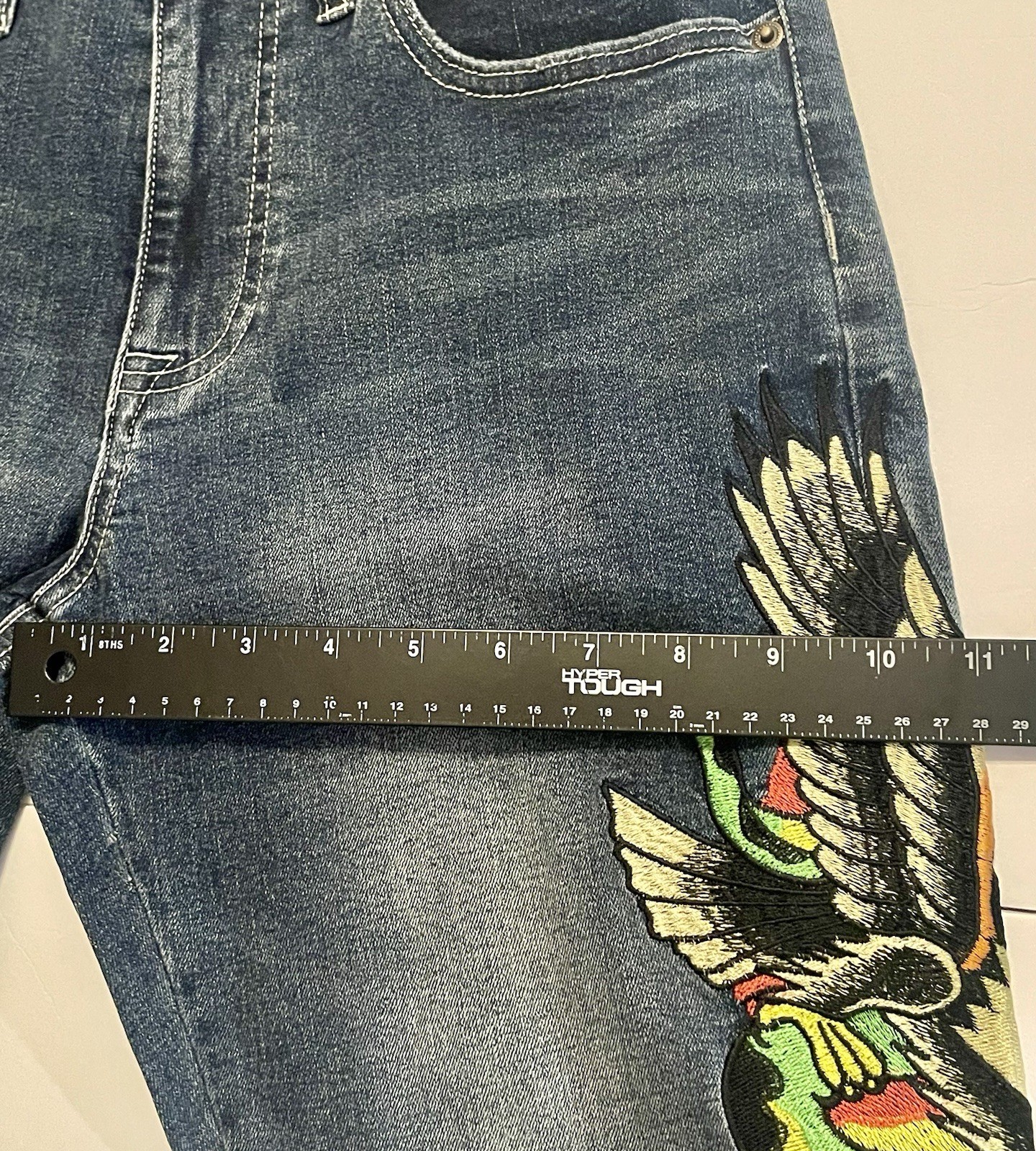 NEW ED HARDY Eagle Vs Snake SlimStraight Distressed Denim Embroidered Y2K Jeans