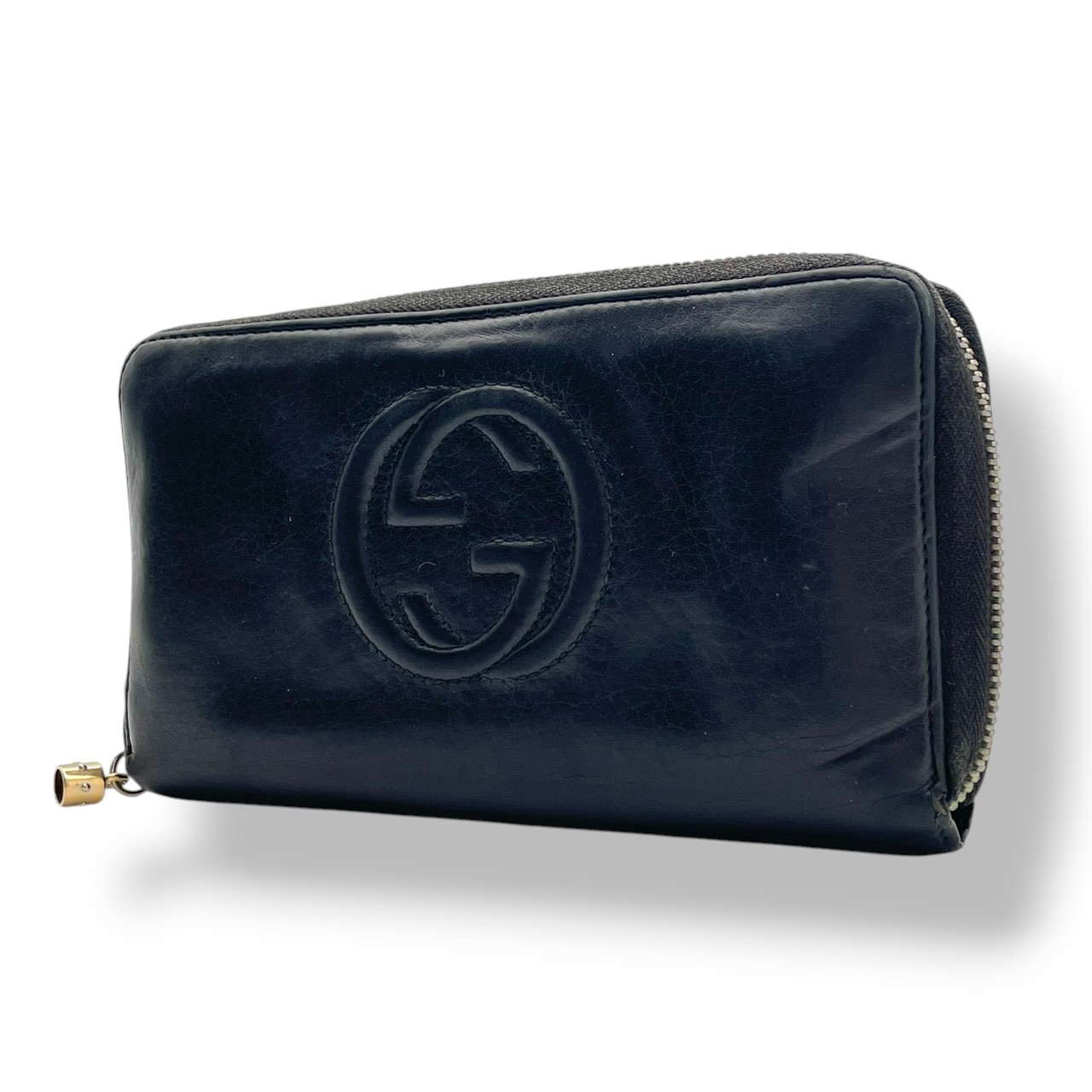 Authentic GUCCI Soho Interlocking G Leather Zip Around Long Wallet Black