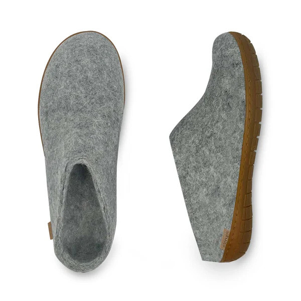 Glerups Womens Grey Slipper Honey Rubber Sole (EU 36, 38, 39)