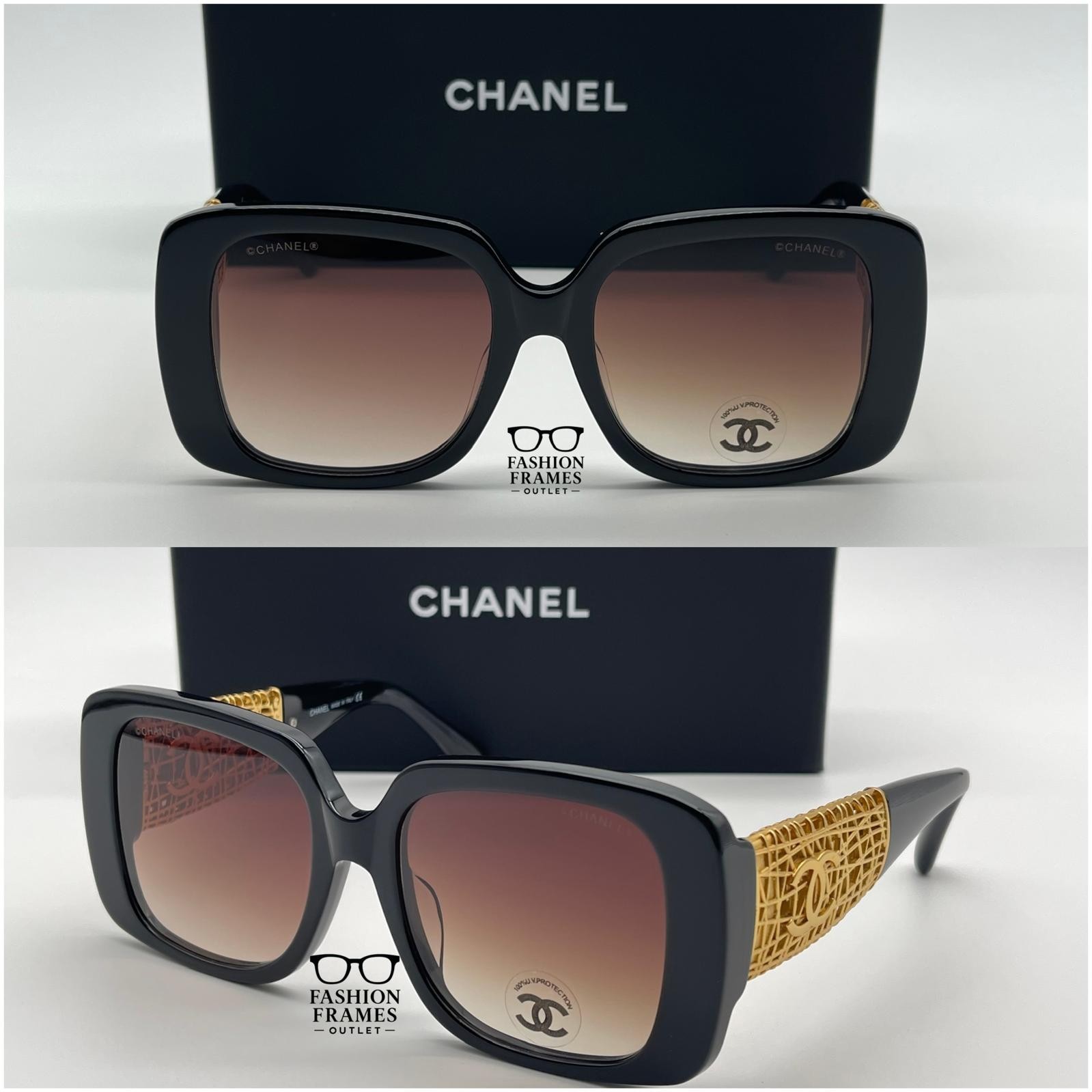 NIB CHANEL CH5532 Black Gold Jewel Tweed CC Logo Sunglasses Brown Gradient
