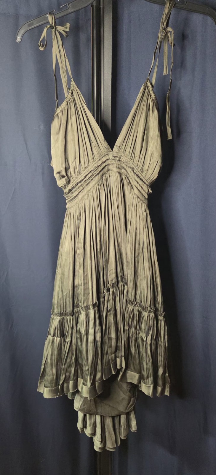 RESET by Jane Miranda Olive Babydoll Sz S Dress Deep V-Neck Strappy, Tiered NWT