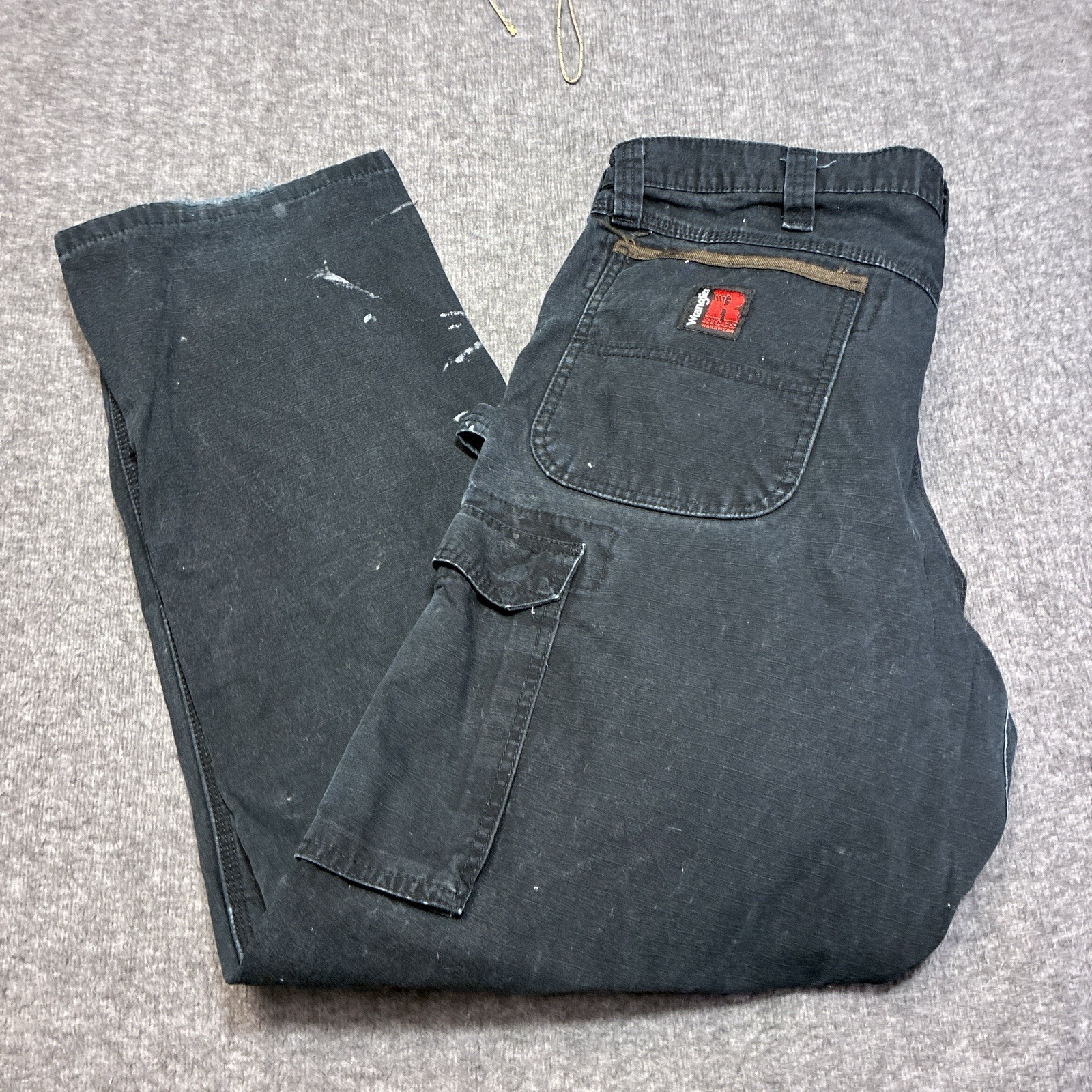 Wrangler Riggs Workwear Pants Men 38×32 Black Cargo Double Knee Ripstop Canvas