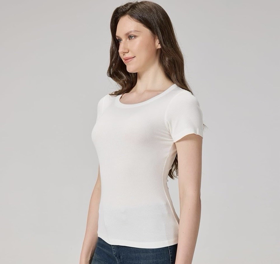 BAMBOO COOL Women’s Size Small Ribbed Crew Neck T-Shirt Slim Fit Base Layer NIB