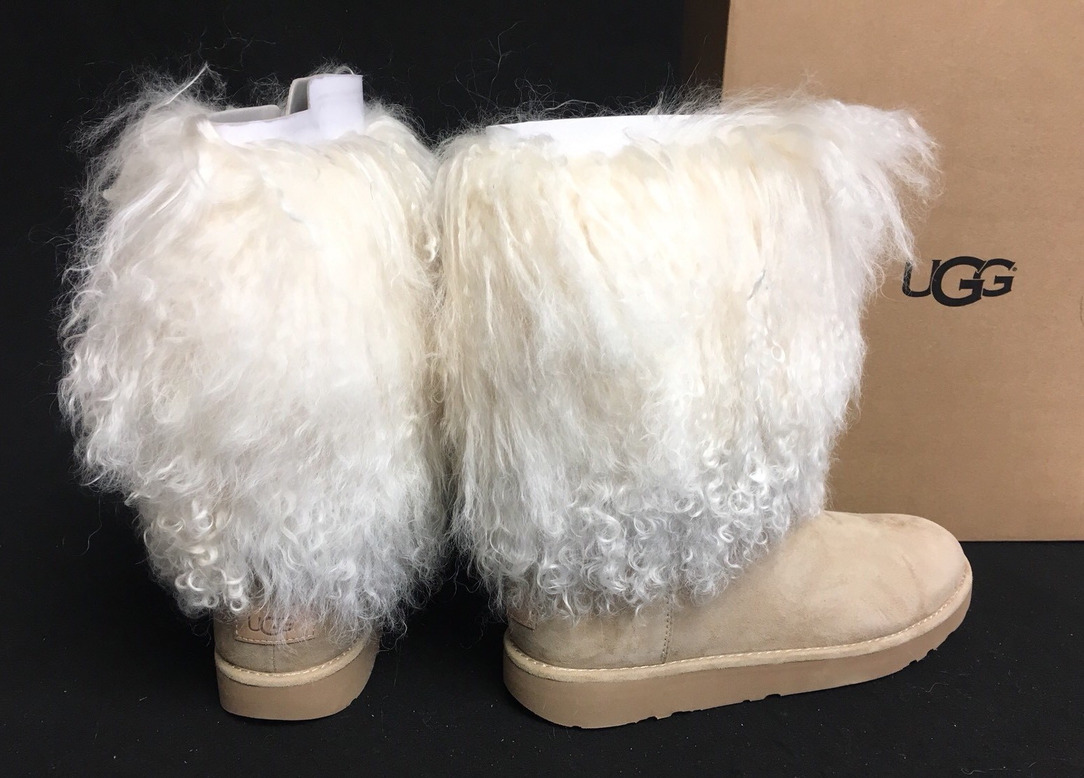 UGG Australia Lida RARE Natural LONG MONGOLIAN SHEEPSKIN CUFF BOOTS 2017 1017516