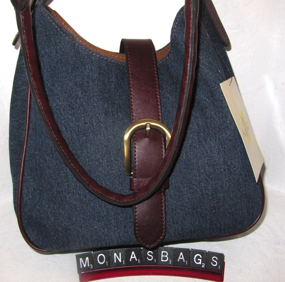 Patricia Nash Verretto Adjustable Shoulder Bag Dark Denim Stone washed blue
