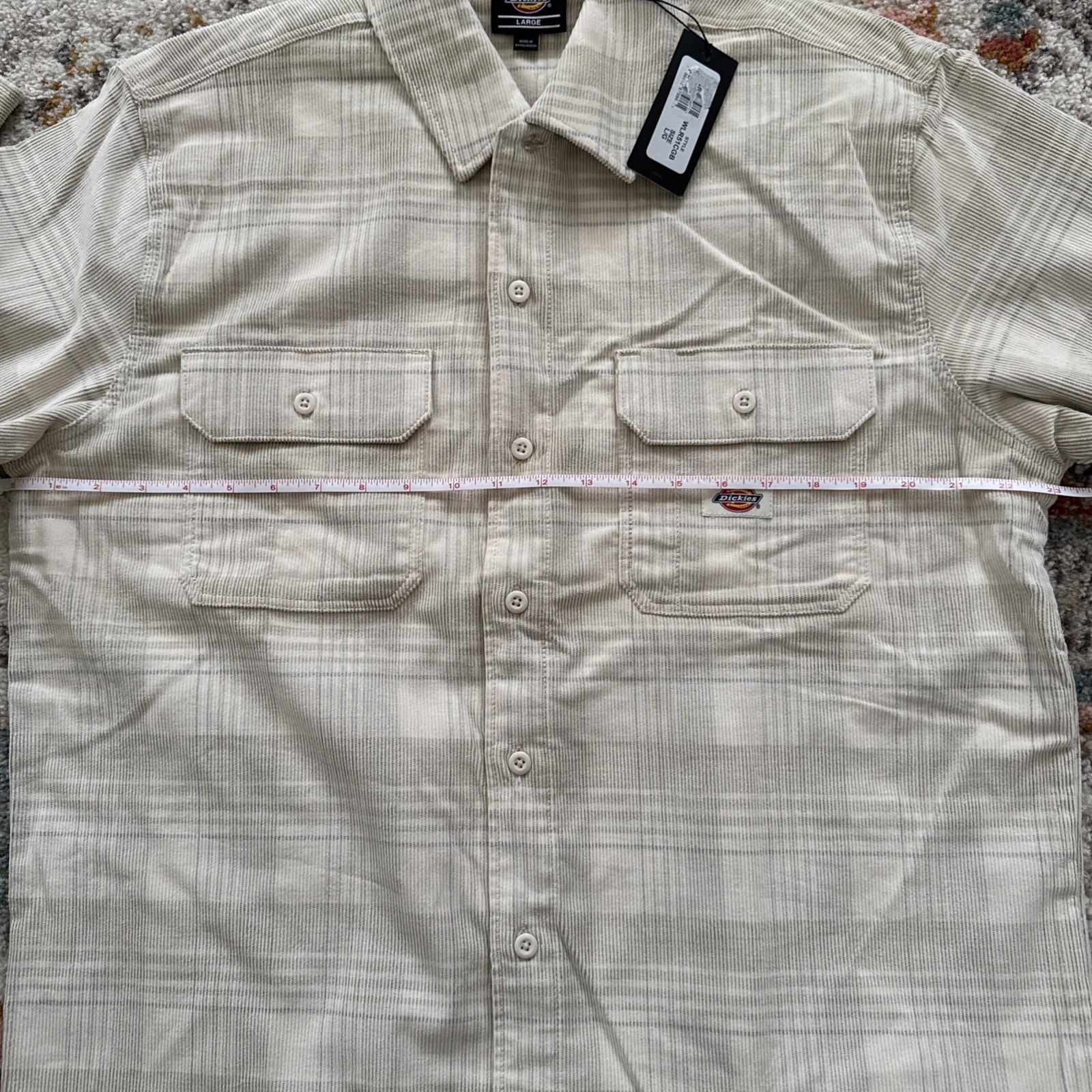 Dickies Corduroy Plaid Alma Button Up Shirt NWT Men’s Ivory Skater L/G
