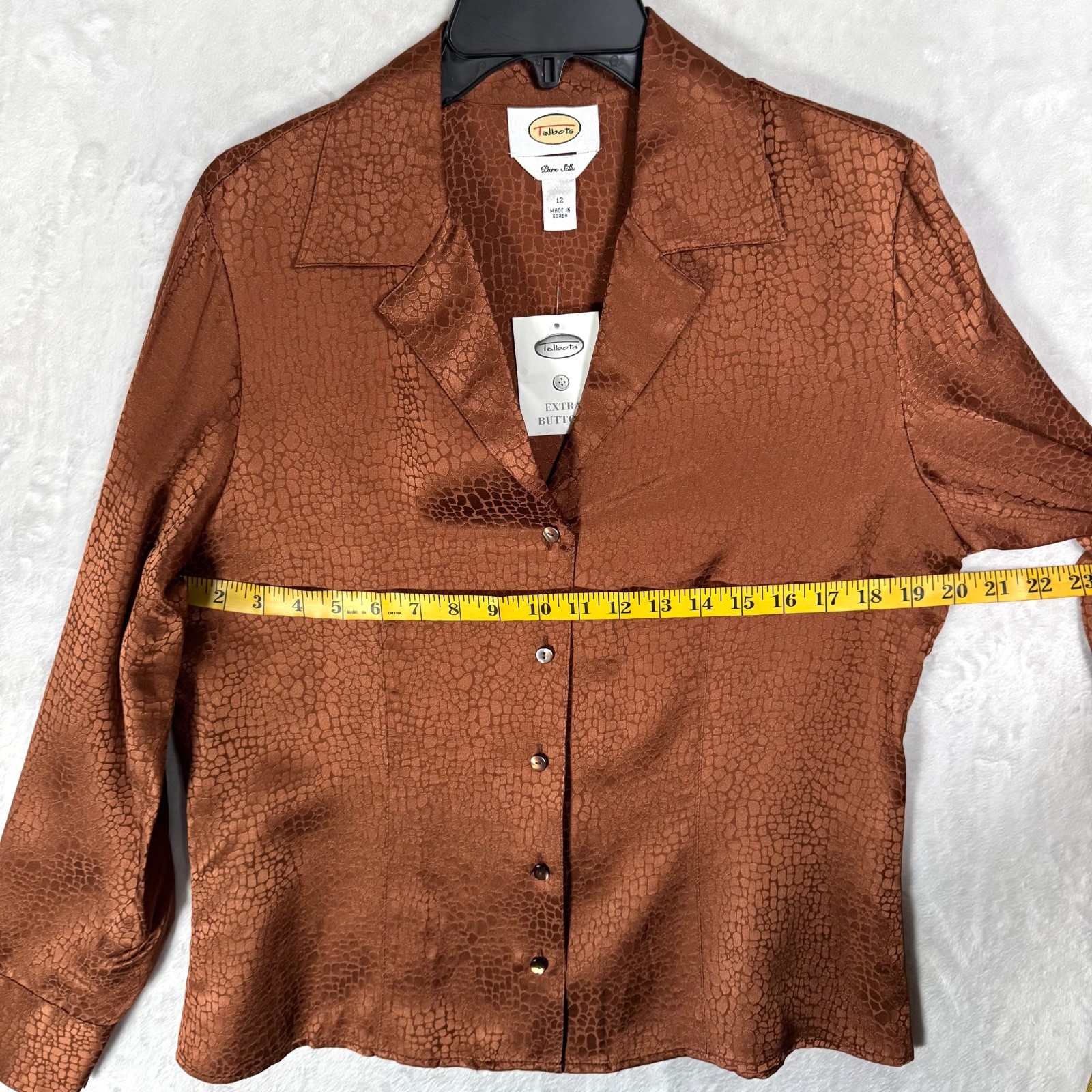 NWT Vintage Talbots 100% Silk Blouse Bronze Copper Top Sz 12 Career Monochrome