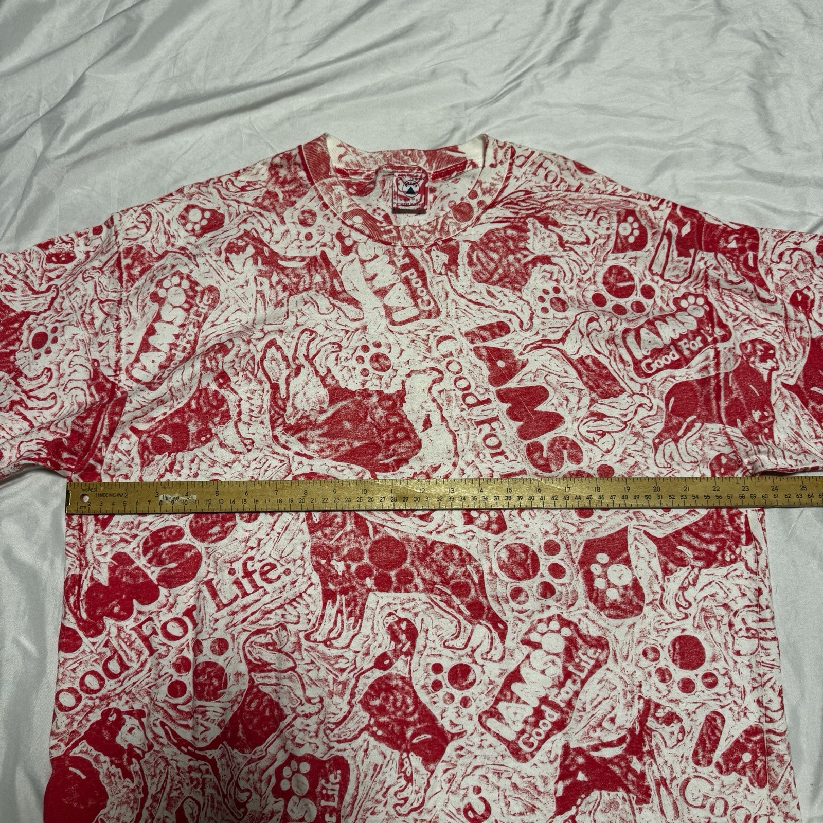 Vintage Iams Pet Food AOP Shirt Red White Cat Dog sz XL All Over Print Graphic