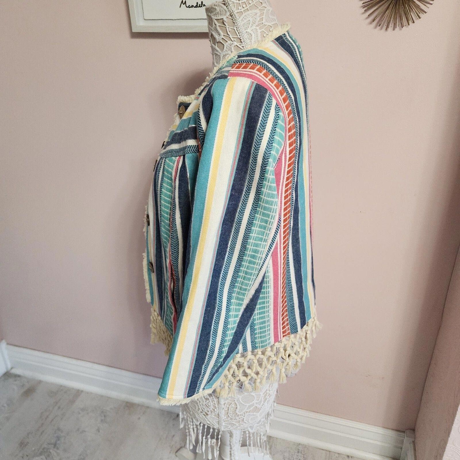 NWOT Multiples Colorful fringe jacket light weight fun open no closure S