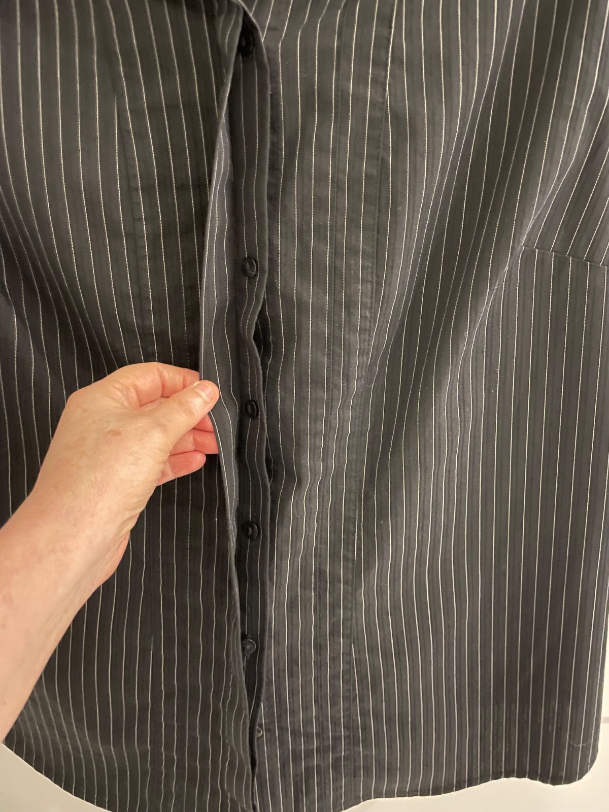 Worthington Petite Large PL Black and White Striped Blouse Top Shirt Career Work