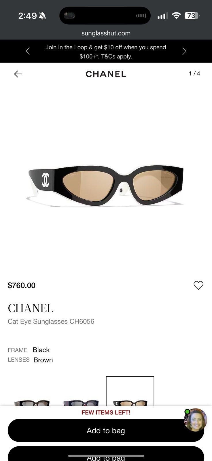 CHANEL Sunglasses Black &White Cat Eye CC Logo Authentic CH 6056 1656/53