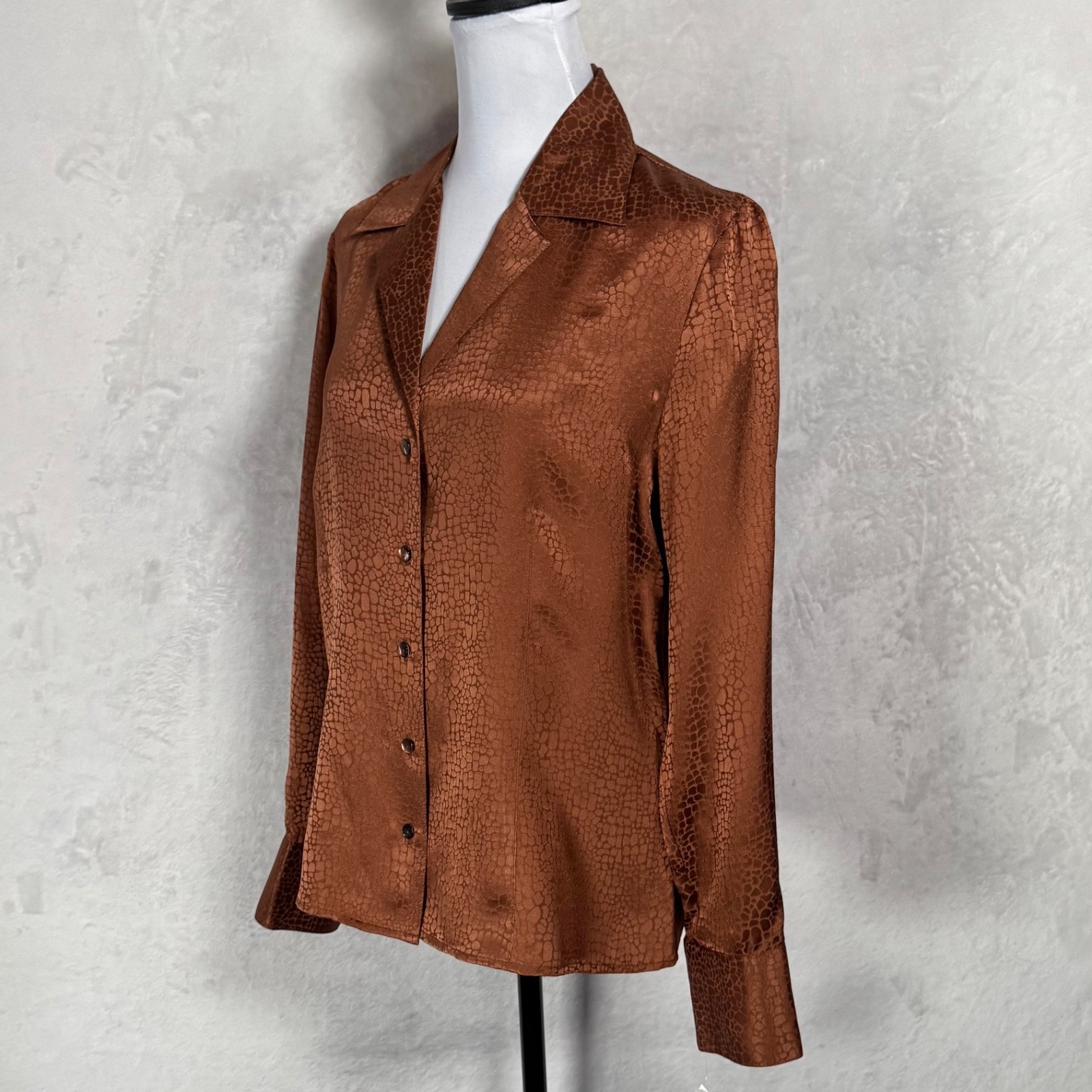 NWT Vintage Talbots 100% Silk Blouse Bronze Copper Top Sz 12 Career Monochrome