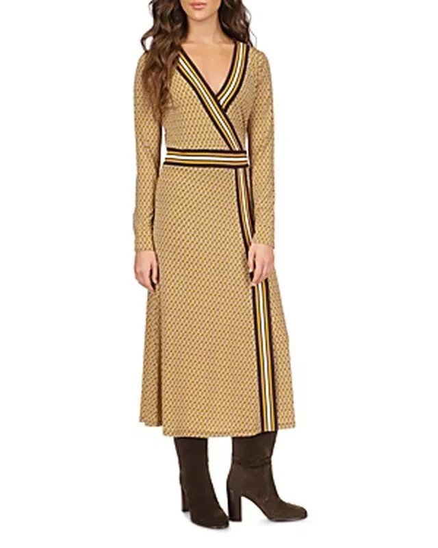 Michael Kors dress Border Print Faux Wrap Dress Marigold logo 2025 collection L