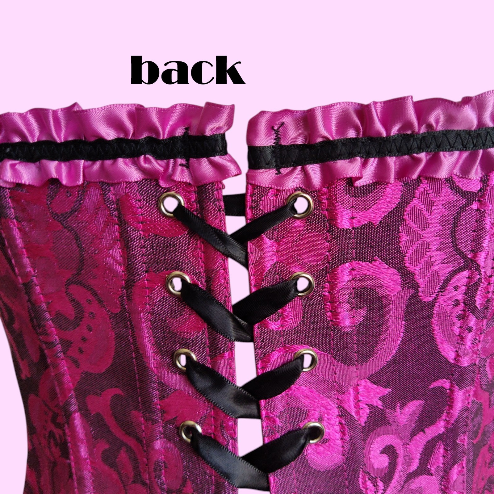 Ribbon Lace Back Over Bust Boned Corset Top Ruffle Regency Goth Damask Sz S