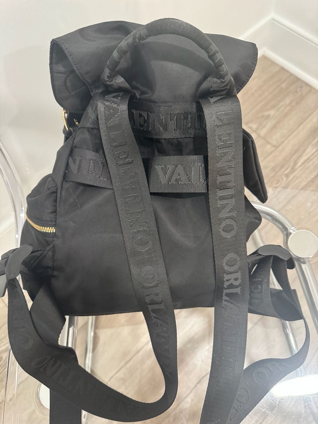 Valentino Orlandi Black Nylon Backpack Gold Hardware Drawstring Bag