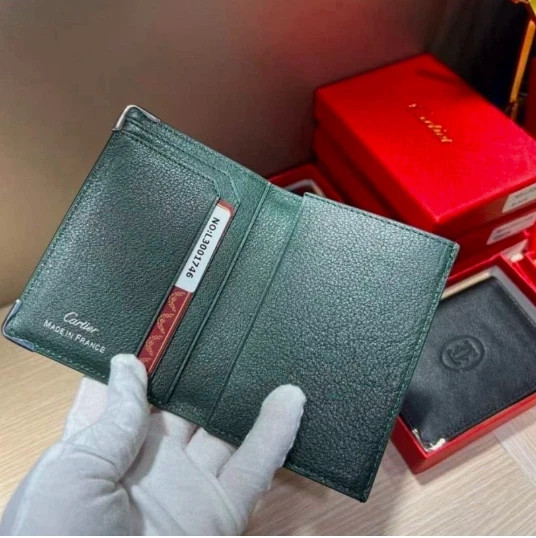 New! Cartier Must de Cartier Green Calfskin Leather Card Holder Wallet Luxury