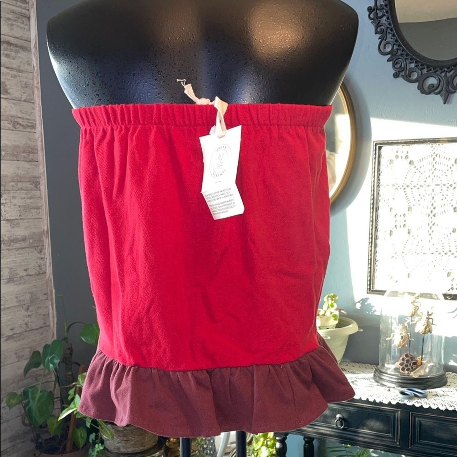 Urban Renewal Red and Burgundy Strapless Blouse handmade