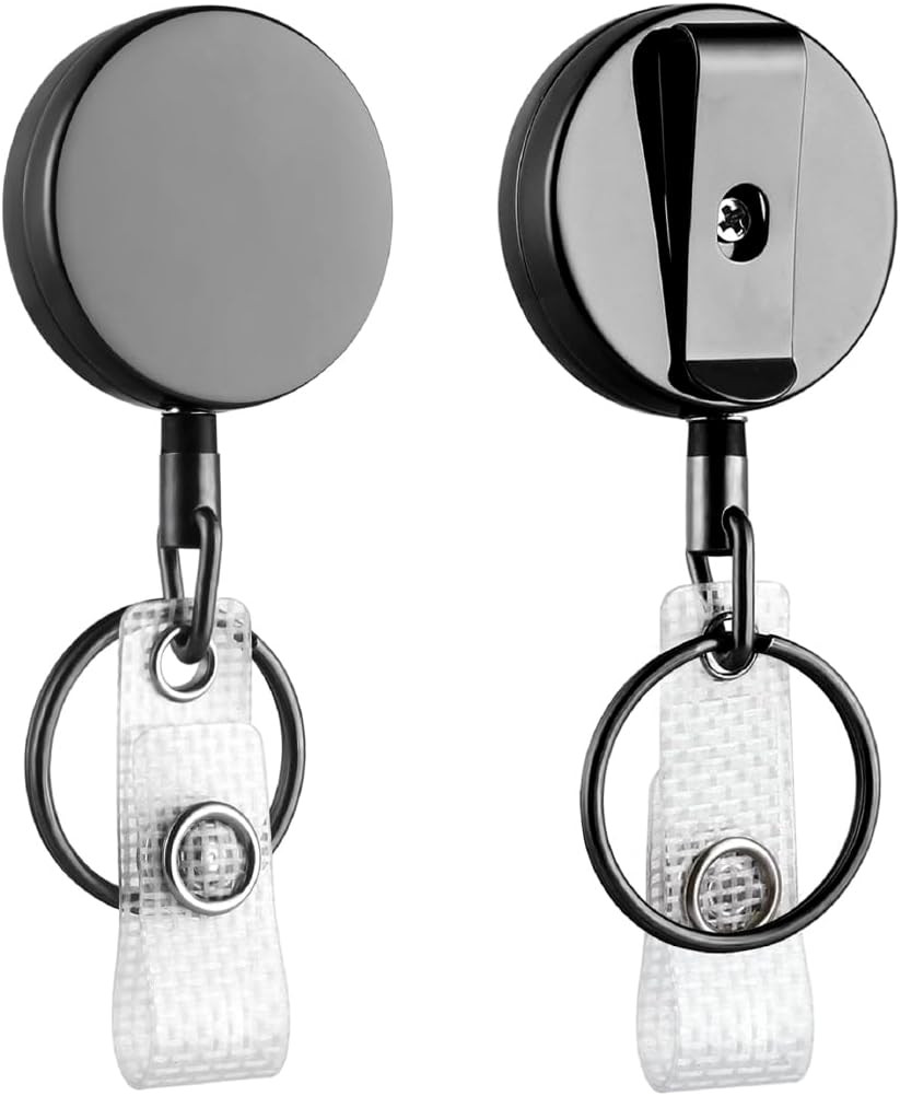 ID Badge Holder Reel with Clip and Keyring – Heavy-Duty All-Metal Casing with 27