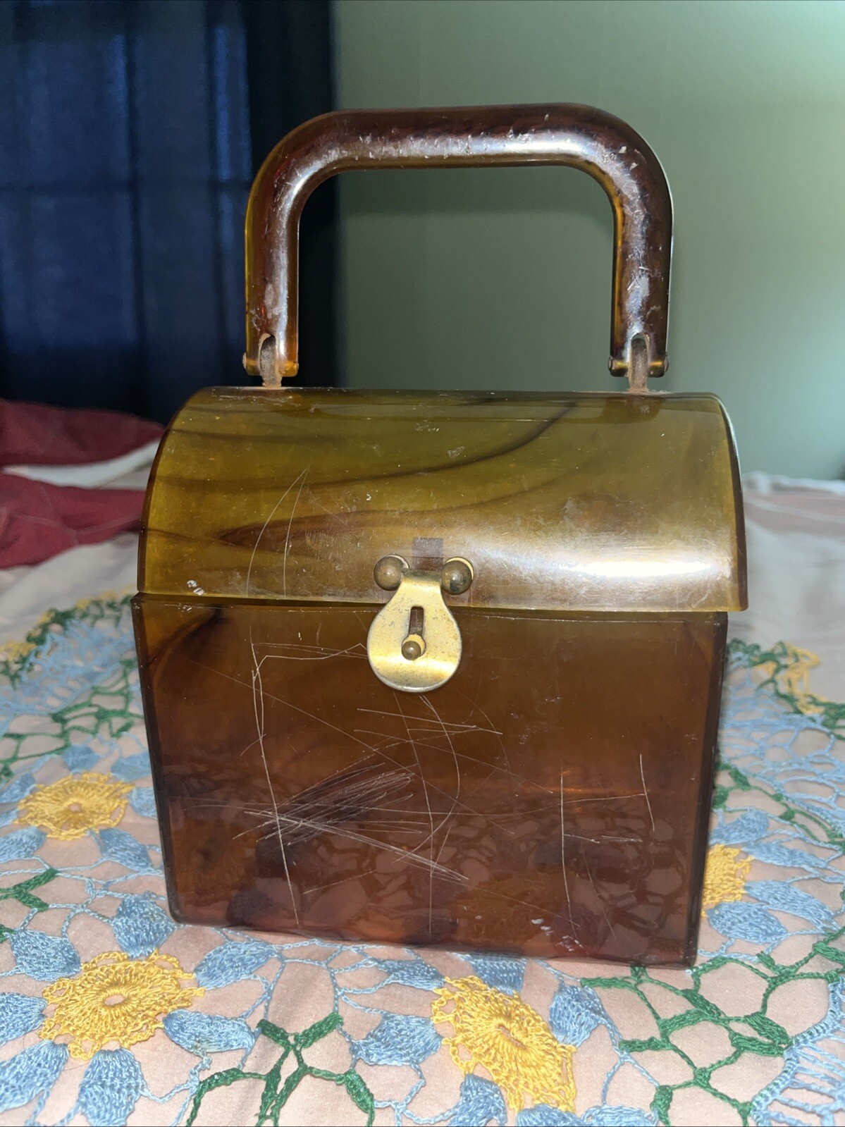 Vintage Amber Lucite Mid Century Modern Tortoiseshell Purse Beautiful Condition