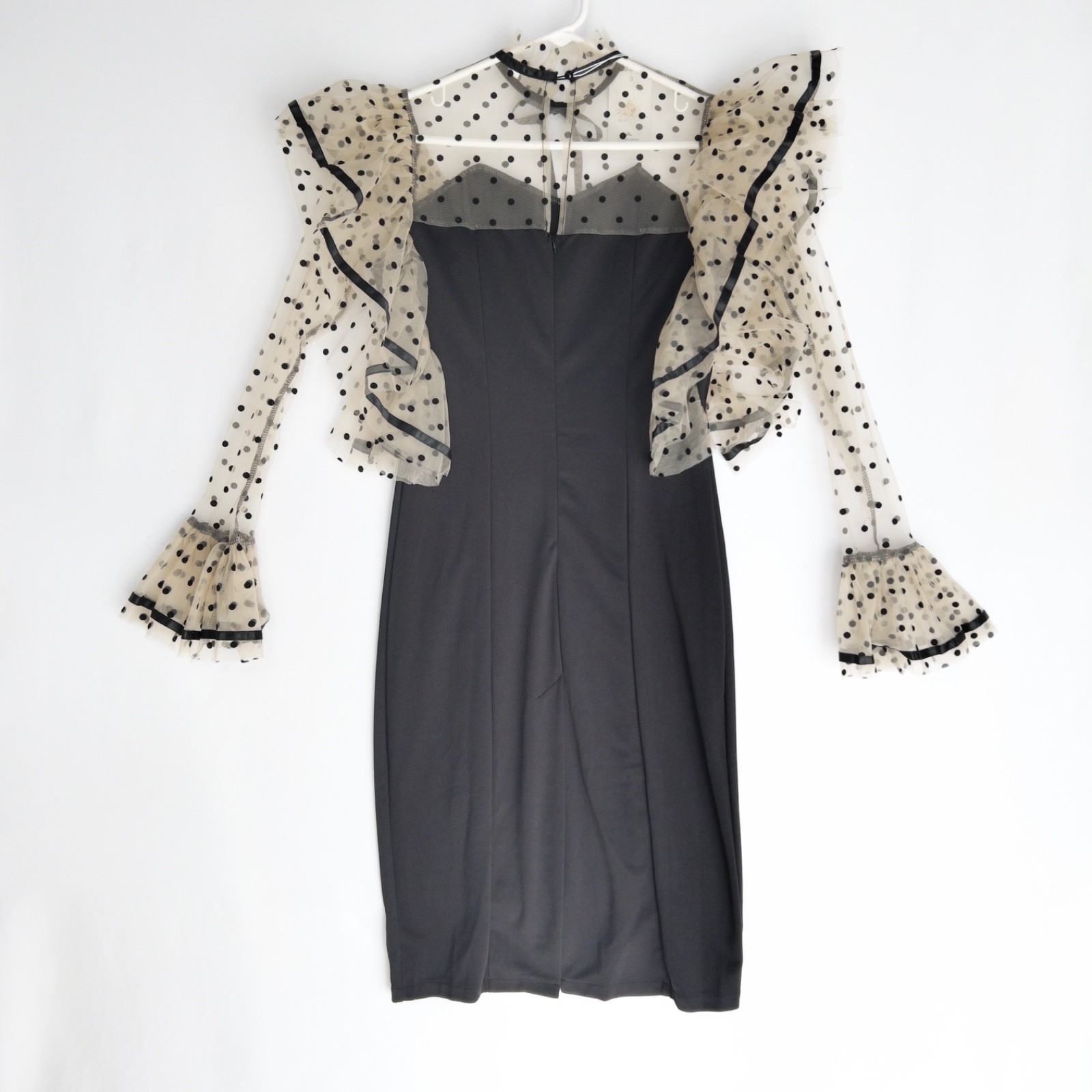 Analisa Splendid Polka Dot Mesh Twee French Retro Ruffle Cuff Dress Womens S NWT