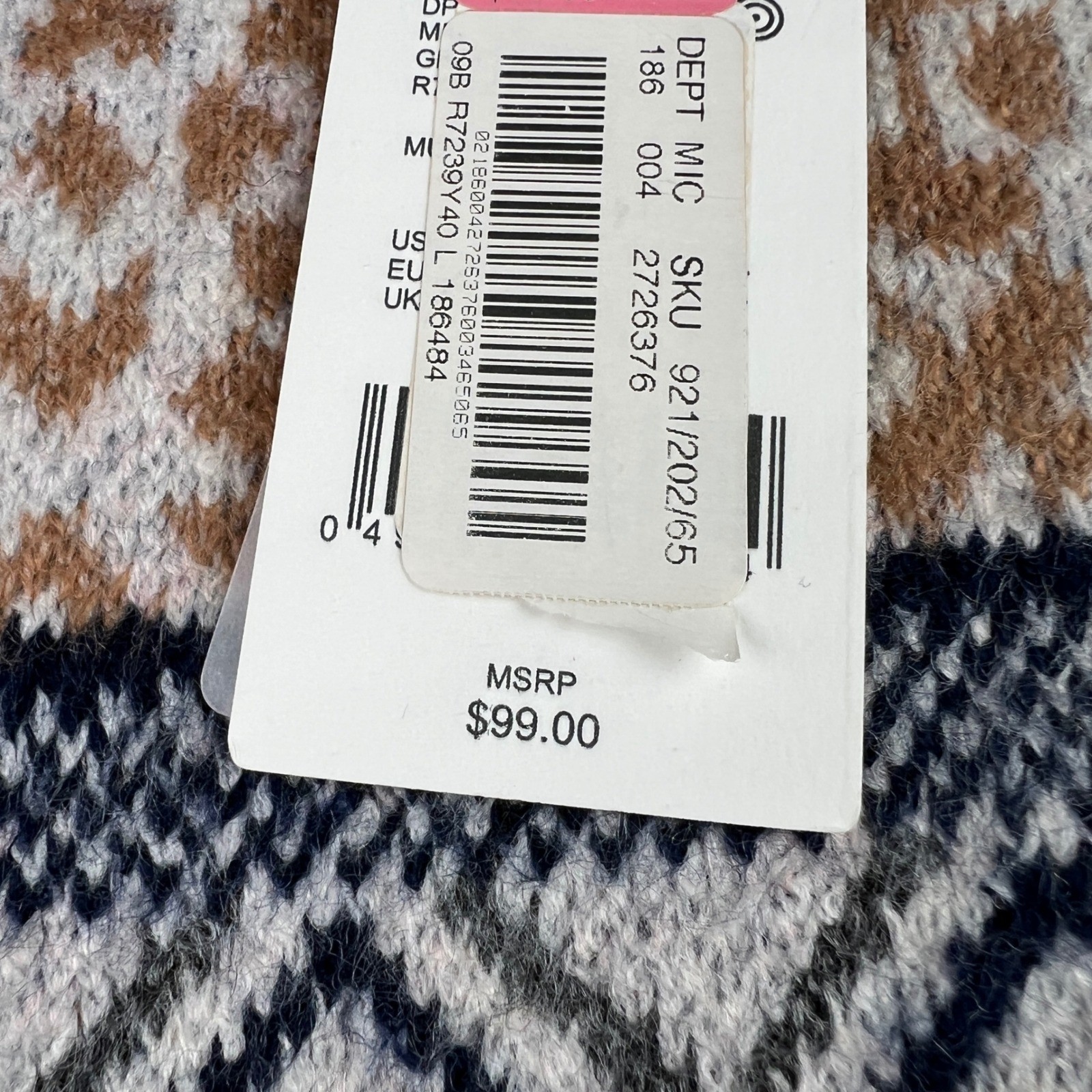 a loves a Fair Isle Sweater Women Large Cream Tan Navy Mock Neck Pullover Nordic
