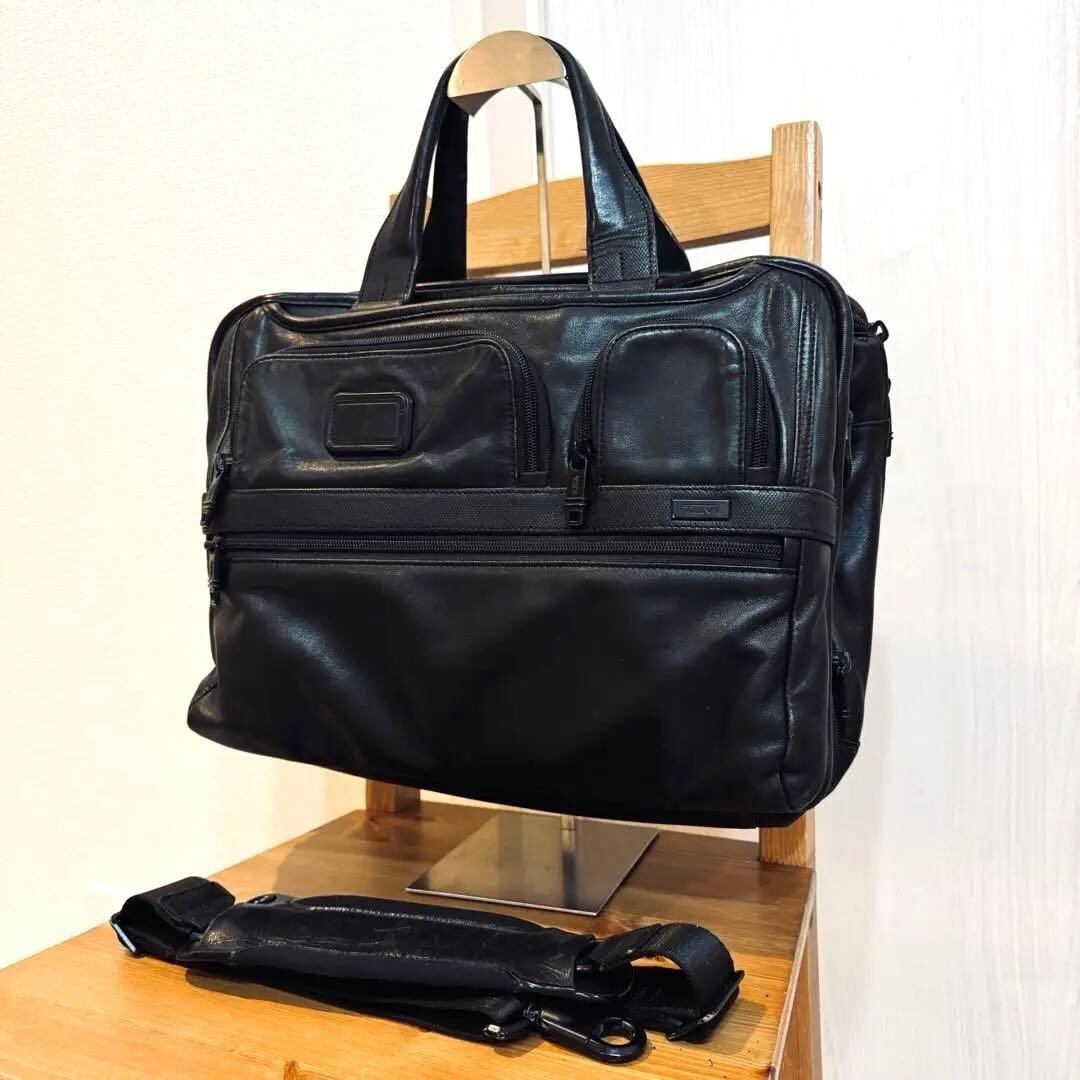 TUMI Alpha 2 Leather 2-Way Business Briefcase Laptop Bag 96141D2 Black 44cm