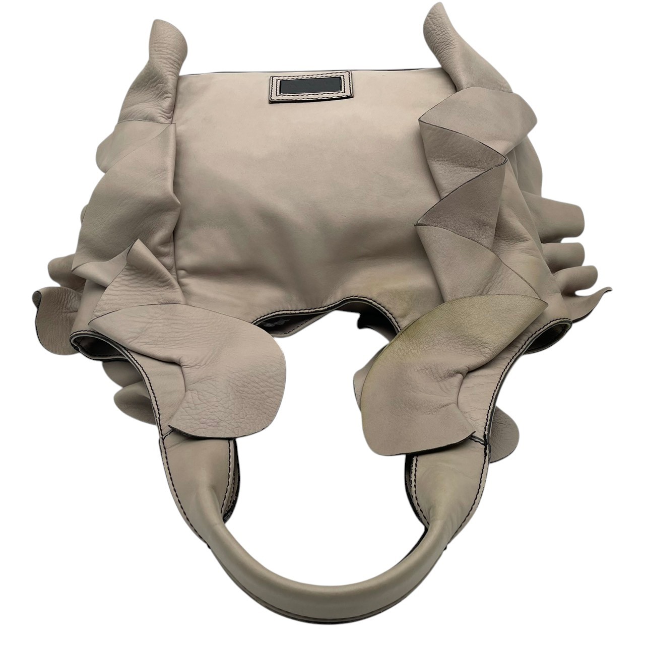 Authentic VALENTINO GARAVANI Ruffle Hobo Bag Handbag Leather Gray Women