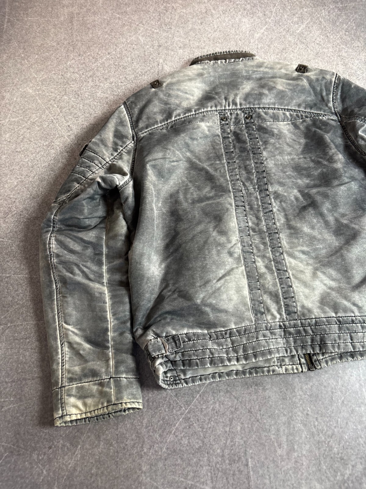Avant Garde Japanese 2000s Washed Distressed ZIpper Nylon Bomber Jacket Boxy Fit
