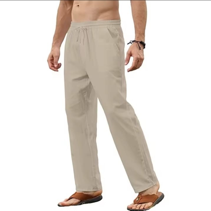 Men’s Cotton Linen Drawstring Pants Casual Loose Fit Joggers Yoga Trousers Solid