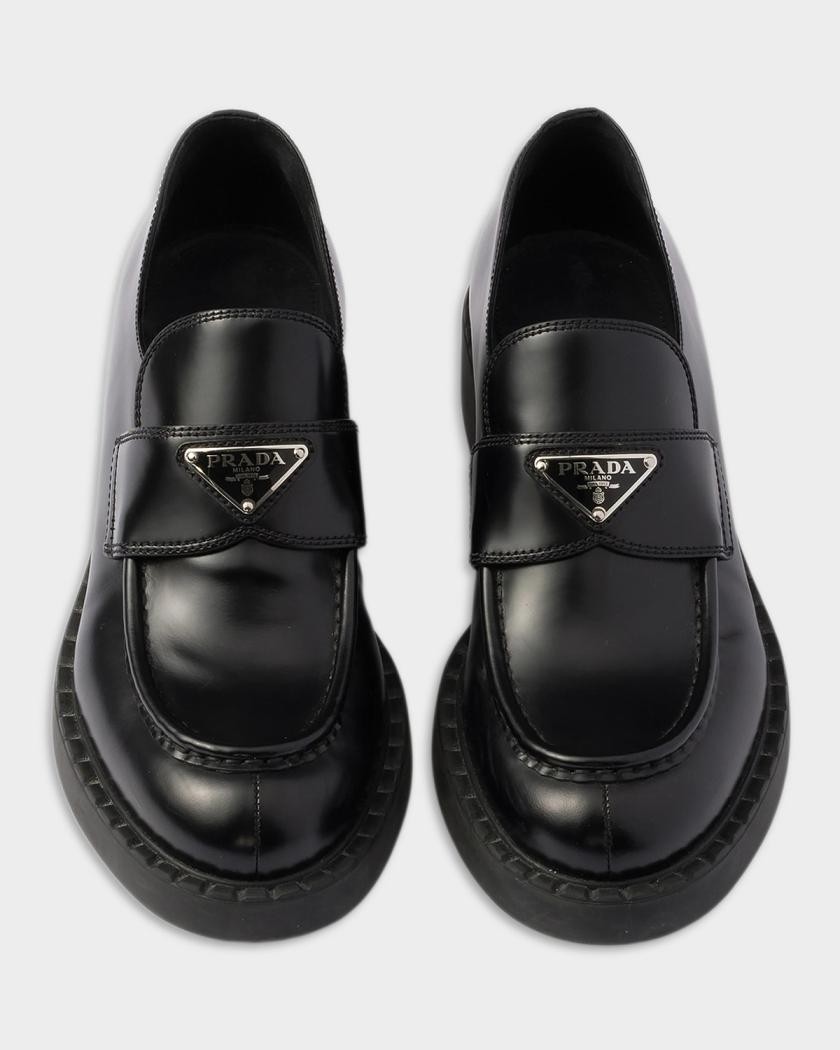 Prada chocolate brushed leather loafers black size 38. Retail $1,300