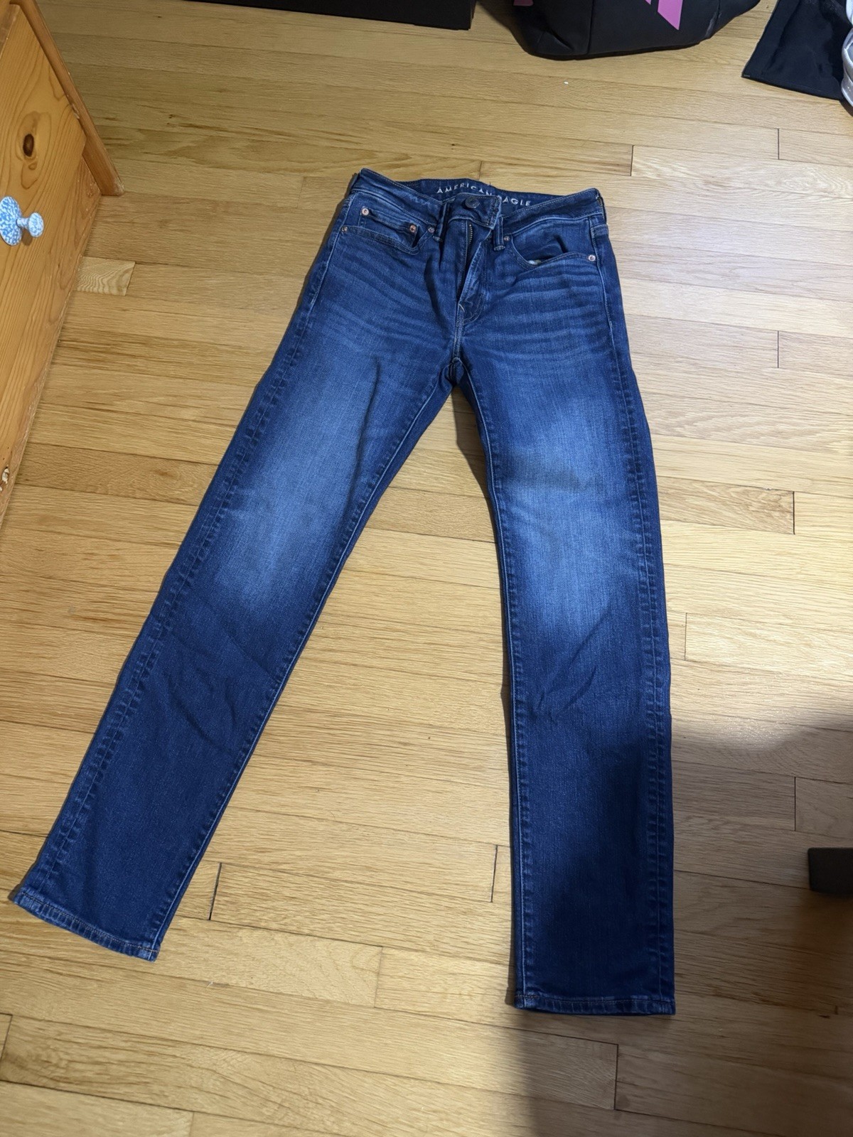 American Eagle Men’s Slim Straight Dark Wash Stretch Denim Jeans, Blue