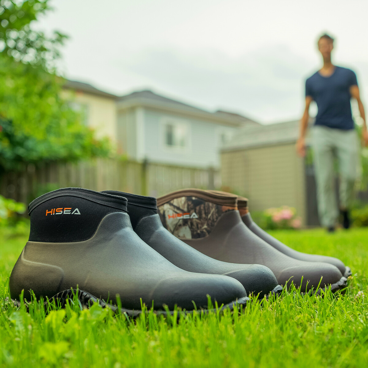 HISEA Men Ankle Rain Boot Neoprene Waterproof Non-Slip Yard Working Garden Shoes
