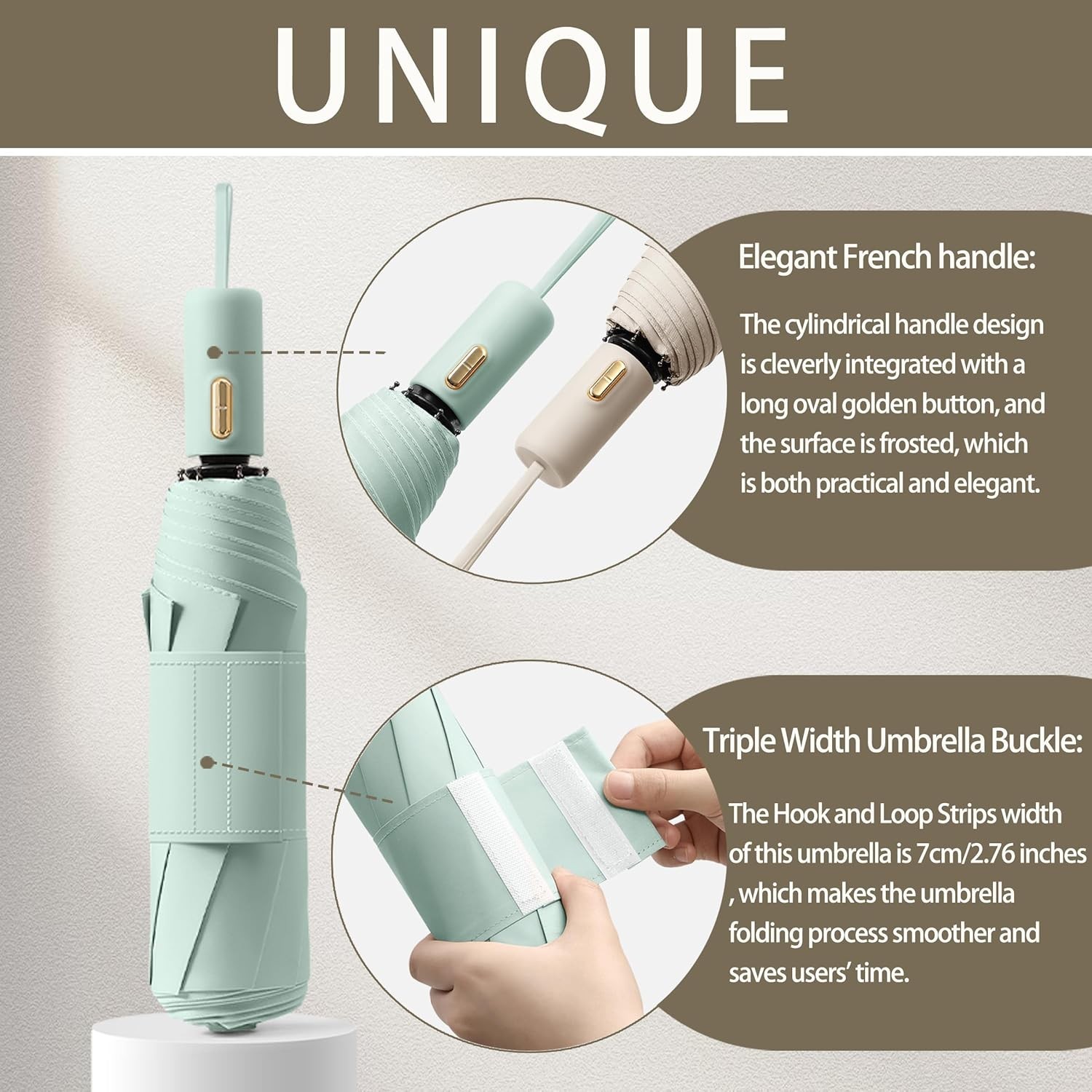 Travel Compact Folding Umbrella with 7CM Hook and Loop Strips/8Ribs