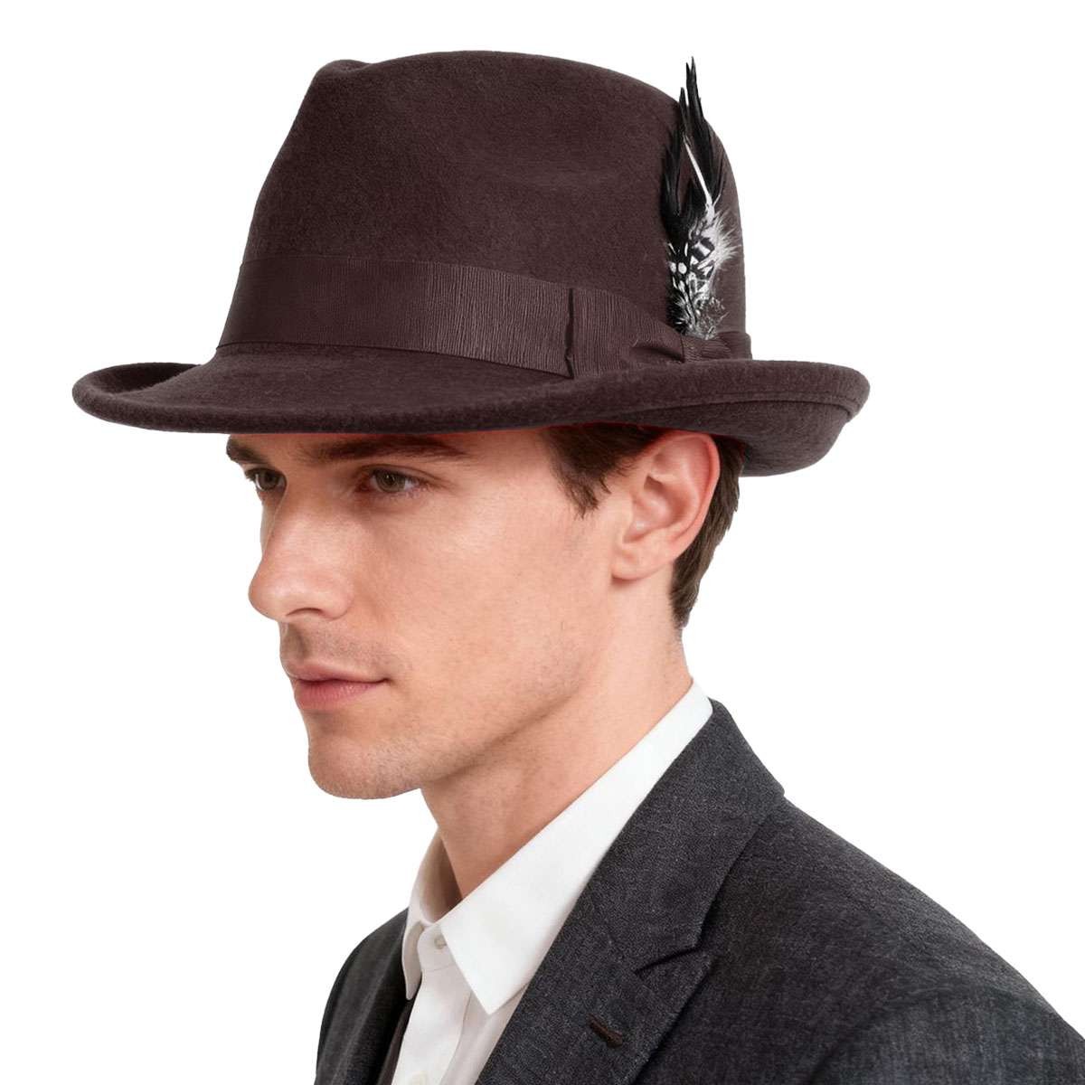 Classic Fedora Hats for Men Women Short Brim Felt Feather Hat Panama Dress Hat