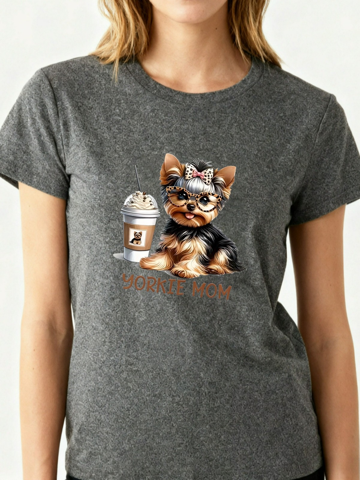 Yorkie Mom Graphic Tee Cute Yorkshire Terrier Women’s Soft Polyester T-Shirt