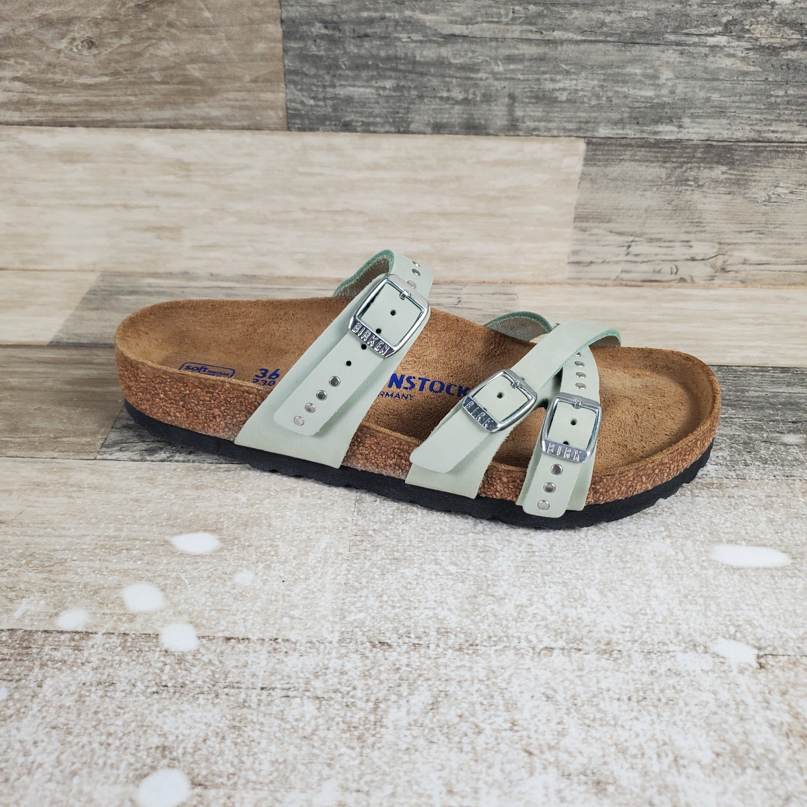Birkenstock Franca Injected Rivets Womens Sandals Sz 5 Matcha Nubuck Leather