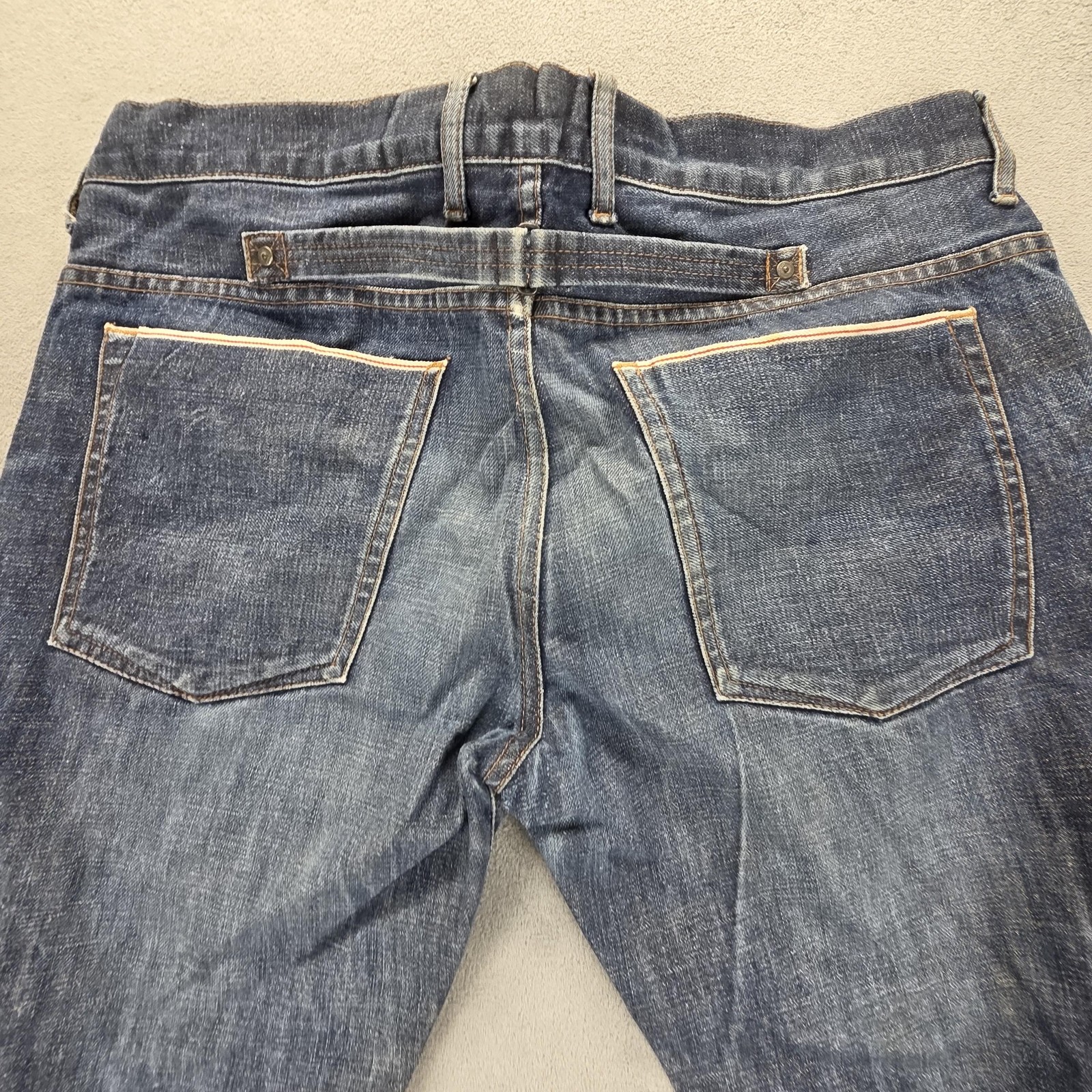 Sicko Jeans Mens Blue Selvedge Buckle Back Whiskers Fits 36×32
