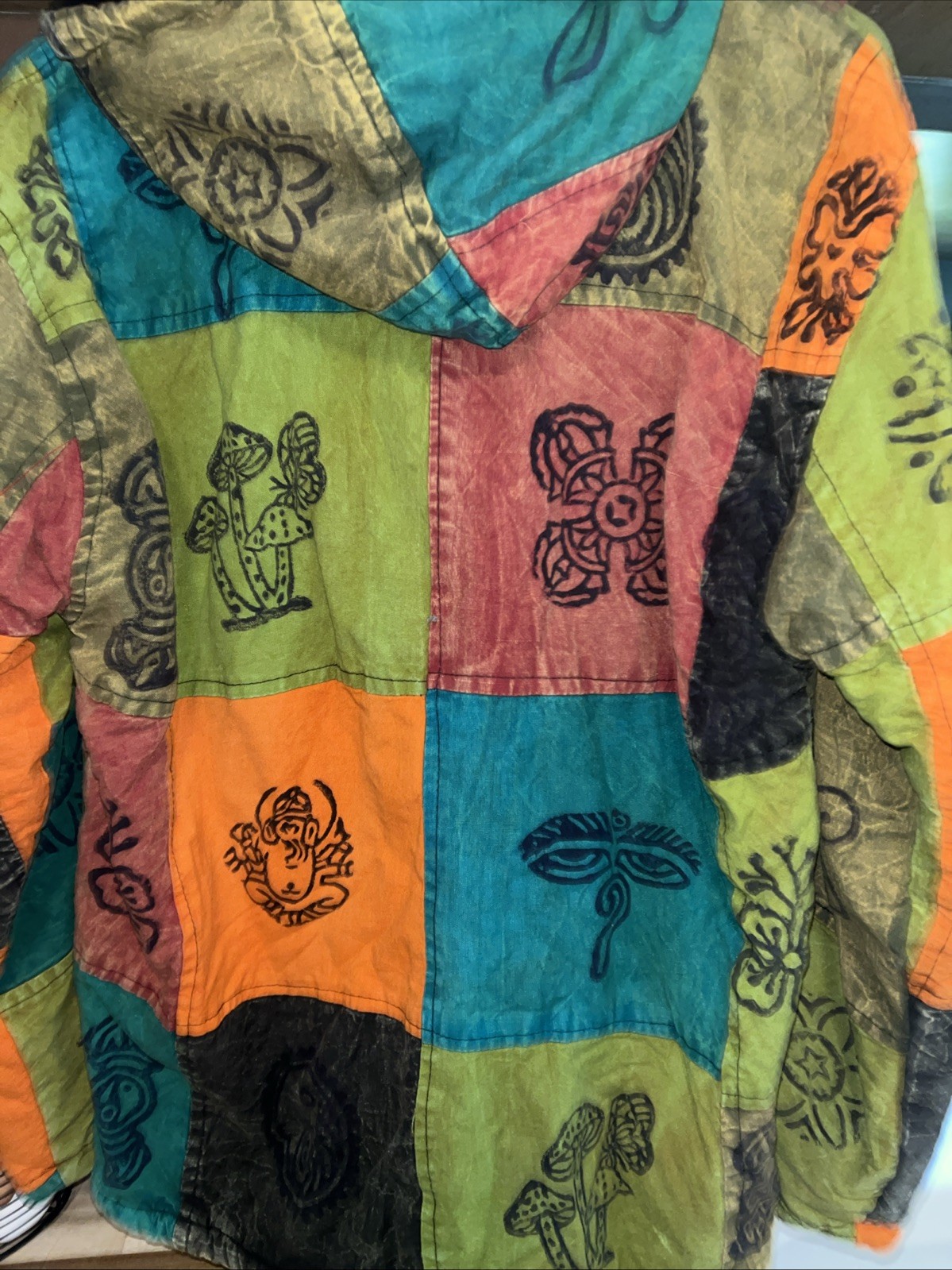 Vintage Nepal 100% Cotton Patchwork Zip Jacket Unisex MEDIUM Fleece Lined