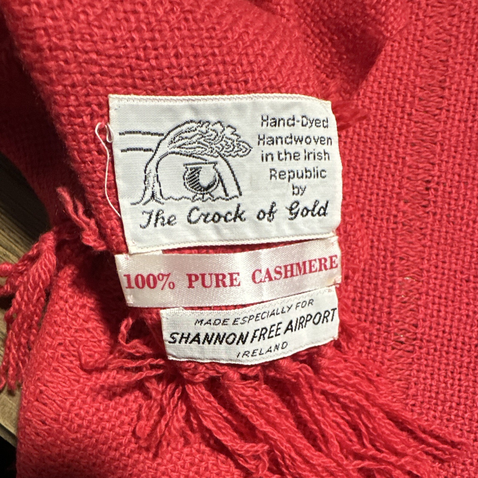 The Crock of Gold Red Cashmere Woven Fringe Solid Women’s Rectangle Scarf