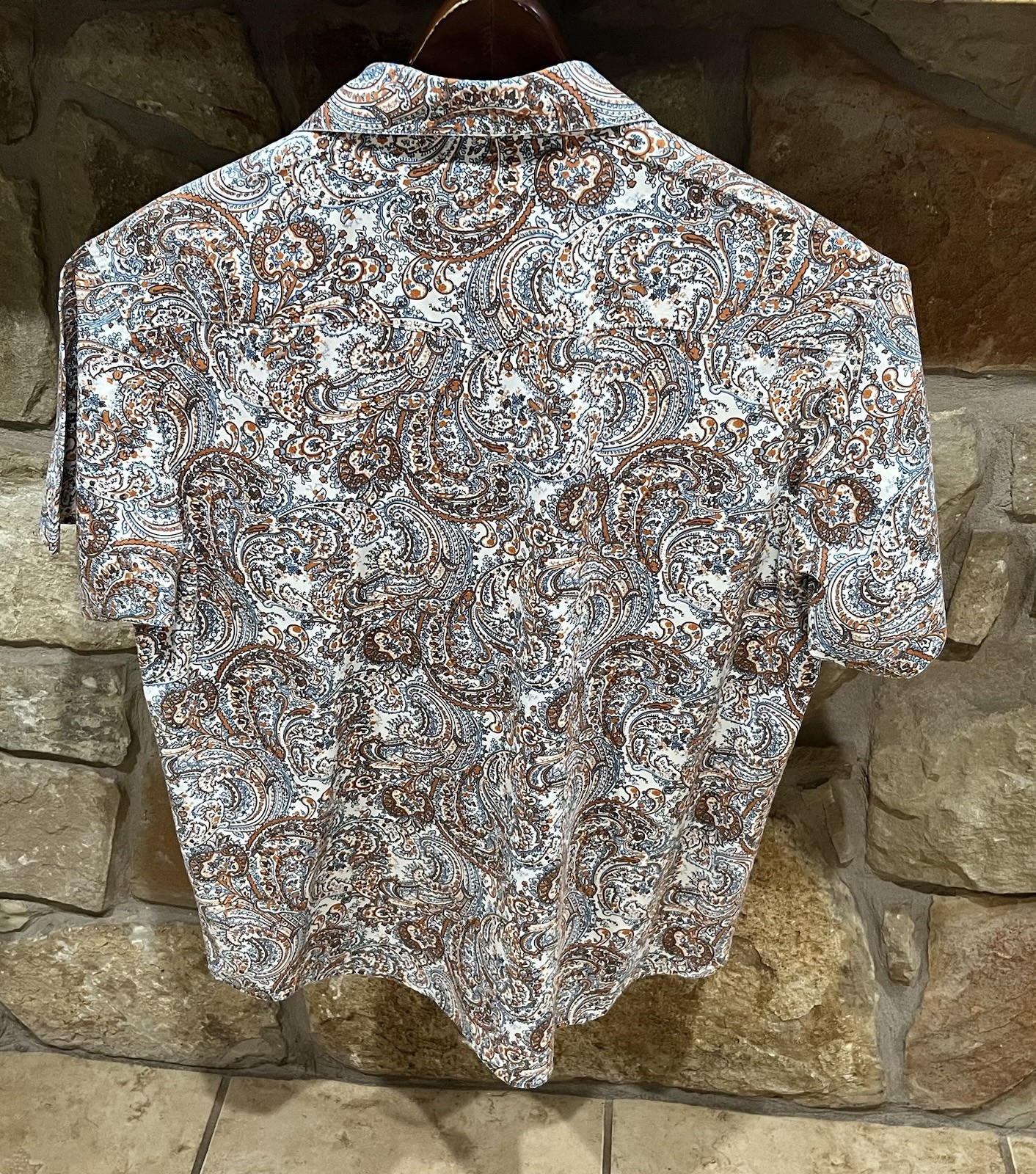 Buckle BKE 67 Pearl Snap Paisley Shirt Women Medium Blue & Orange 100% Cotton