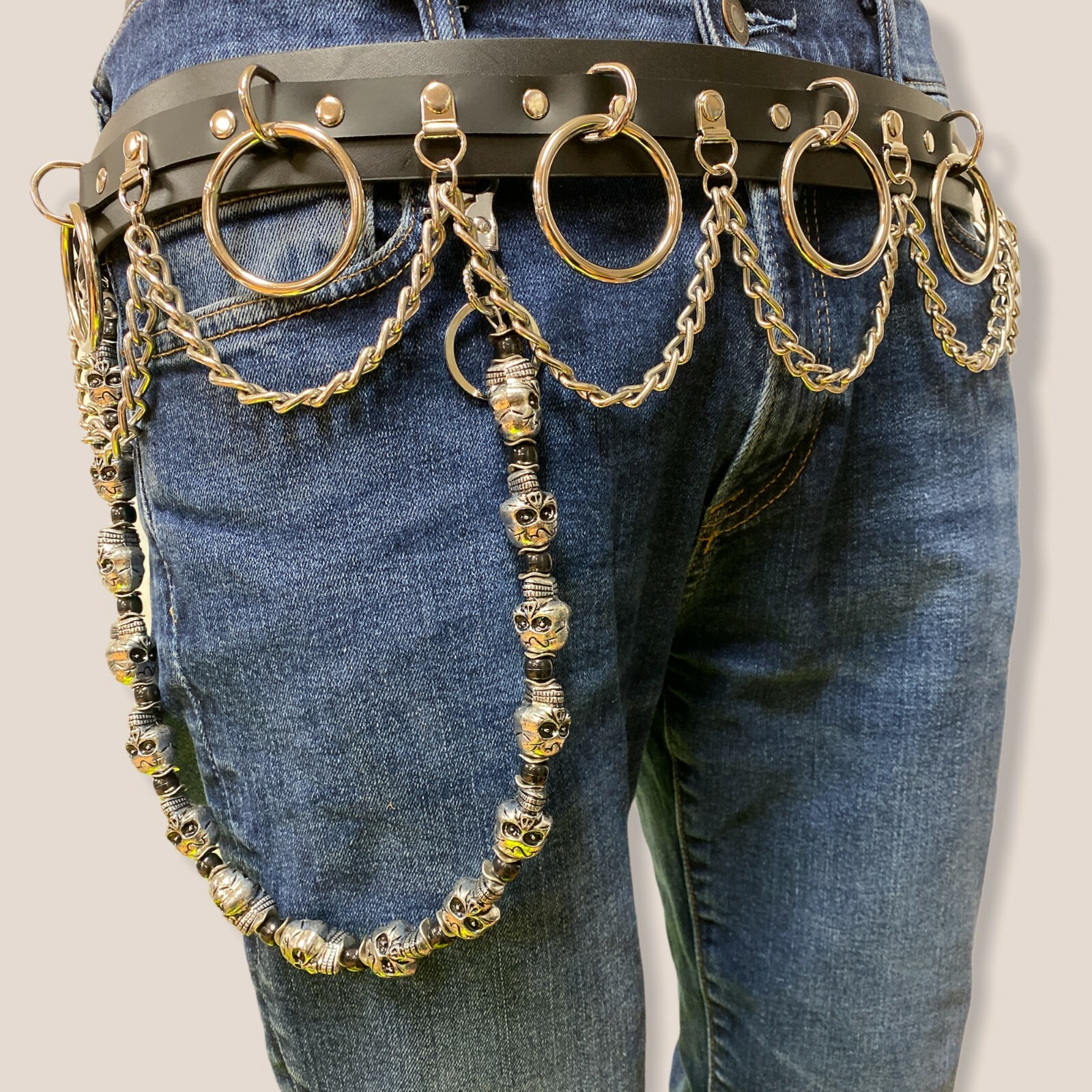 Bondage Belt Steel Chain Real Leather Punk Death Thrash Metal Goth Rave Belt