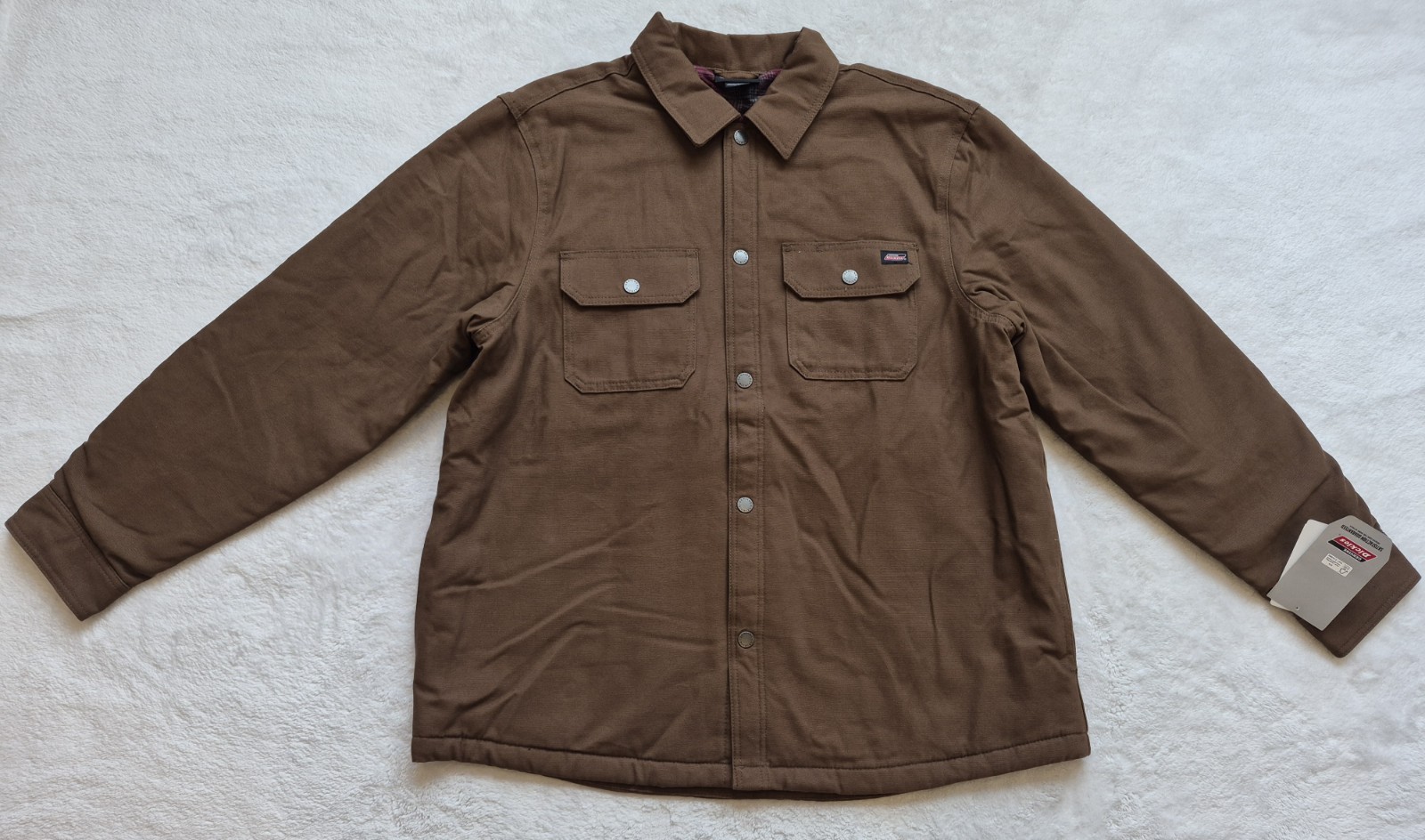 Genuine Dickies Mens XL Brown Canvas Quilted Flannel Lined Shirt Jacket