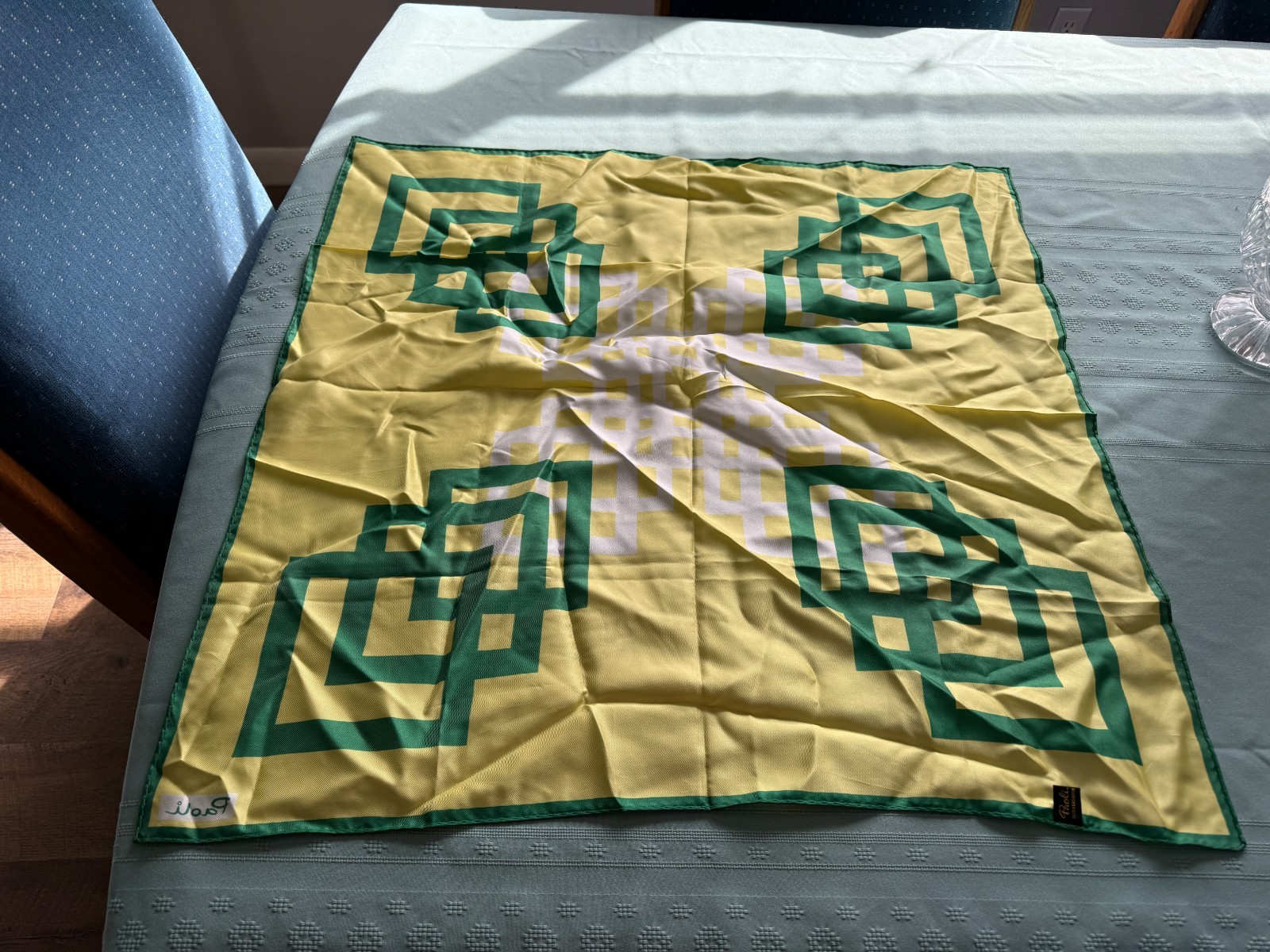 Vintage Paoli Scarf Yellow Green Acetate 26.5″ Square Made in Japan