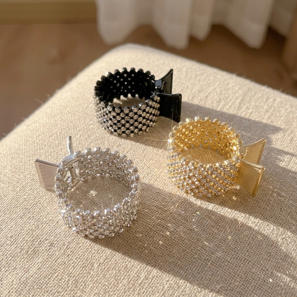 3Pcs Rhinestone Ponytail Claw Clips Sparkly Crystal High Hold Hair Clips