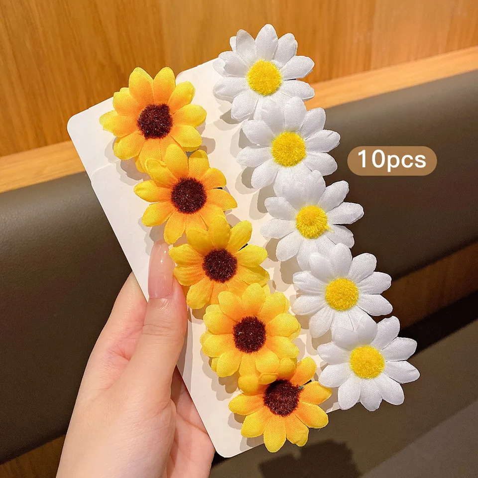 10 Pc Sunflower Hair Clips Cute Daily Hair Bands Headflowers Girls Accessories
