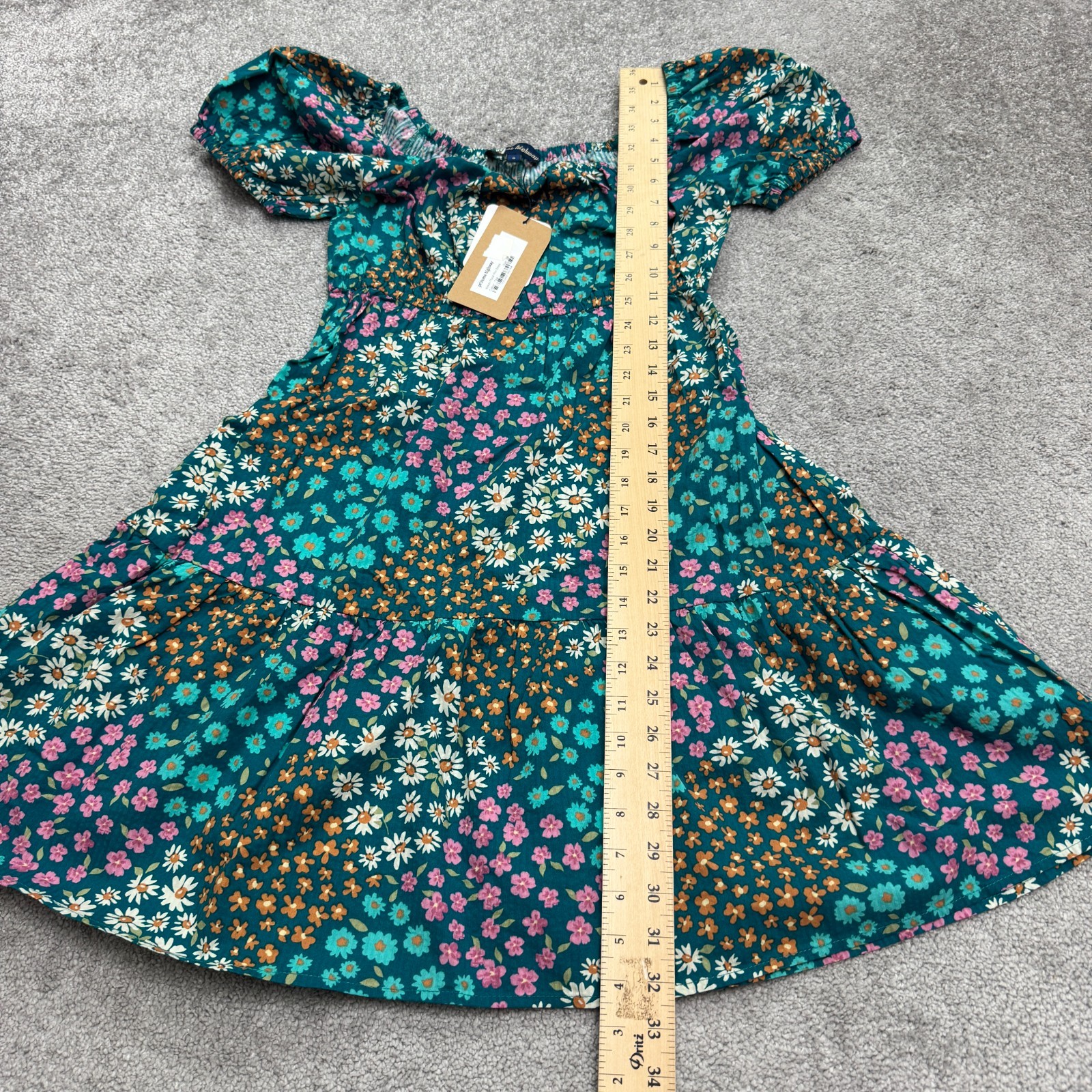 Princess Highway Teal Wendy Floral Mini Dress Womens 8 Blue Puff Sleeve Boho NWT